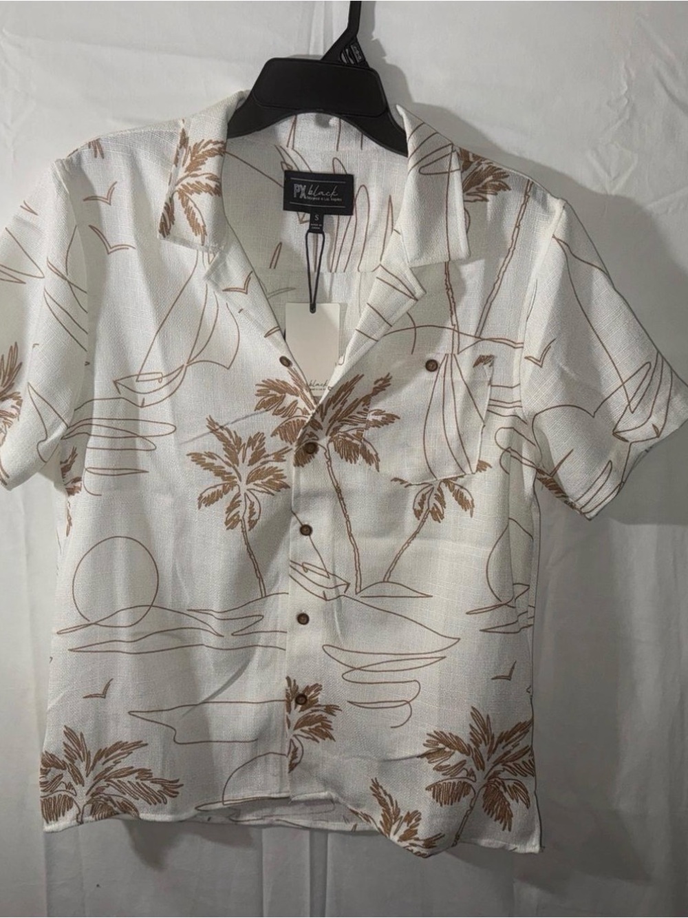 Black White Palm-Print Short Sleeve Camp Shirt